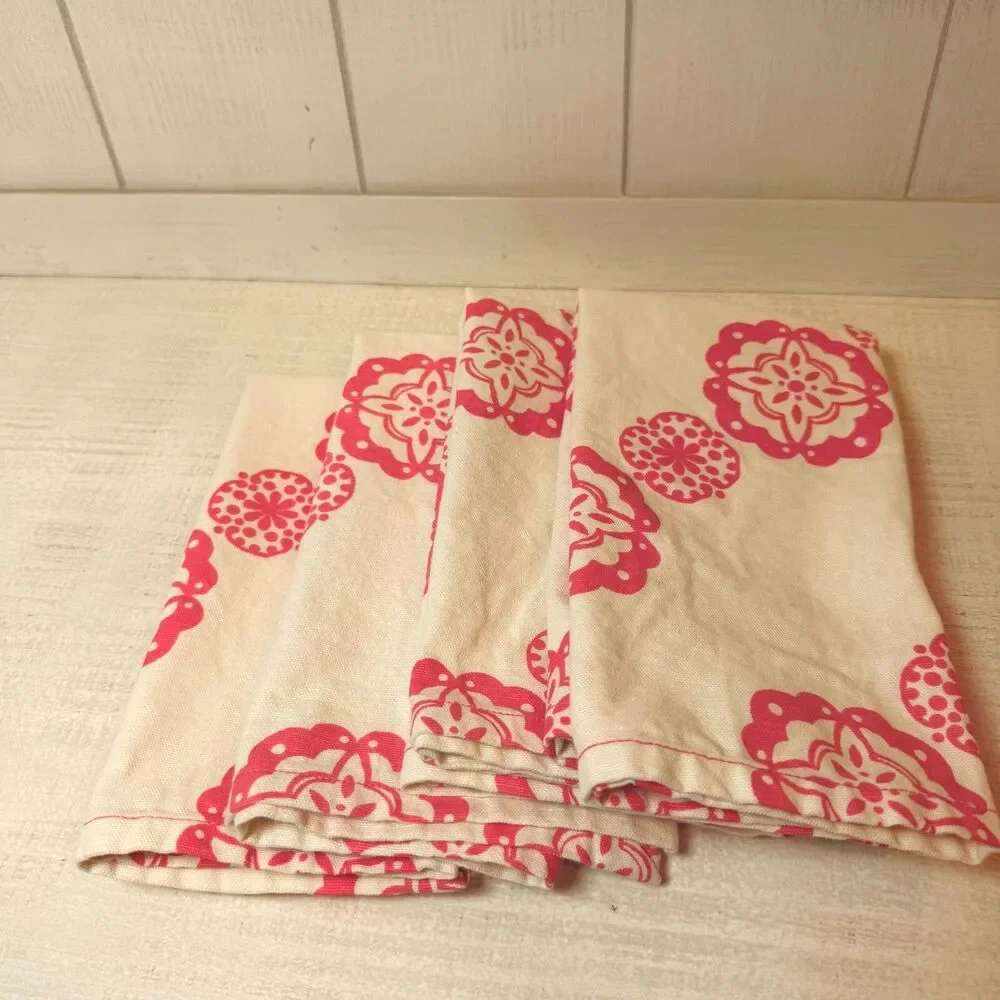 Anthropologie Dinner Napkins Floral Boho Beachy Geometric ~ Set of 4